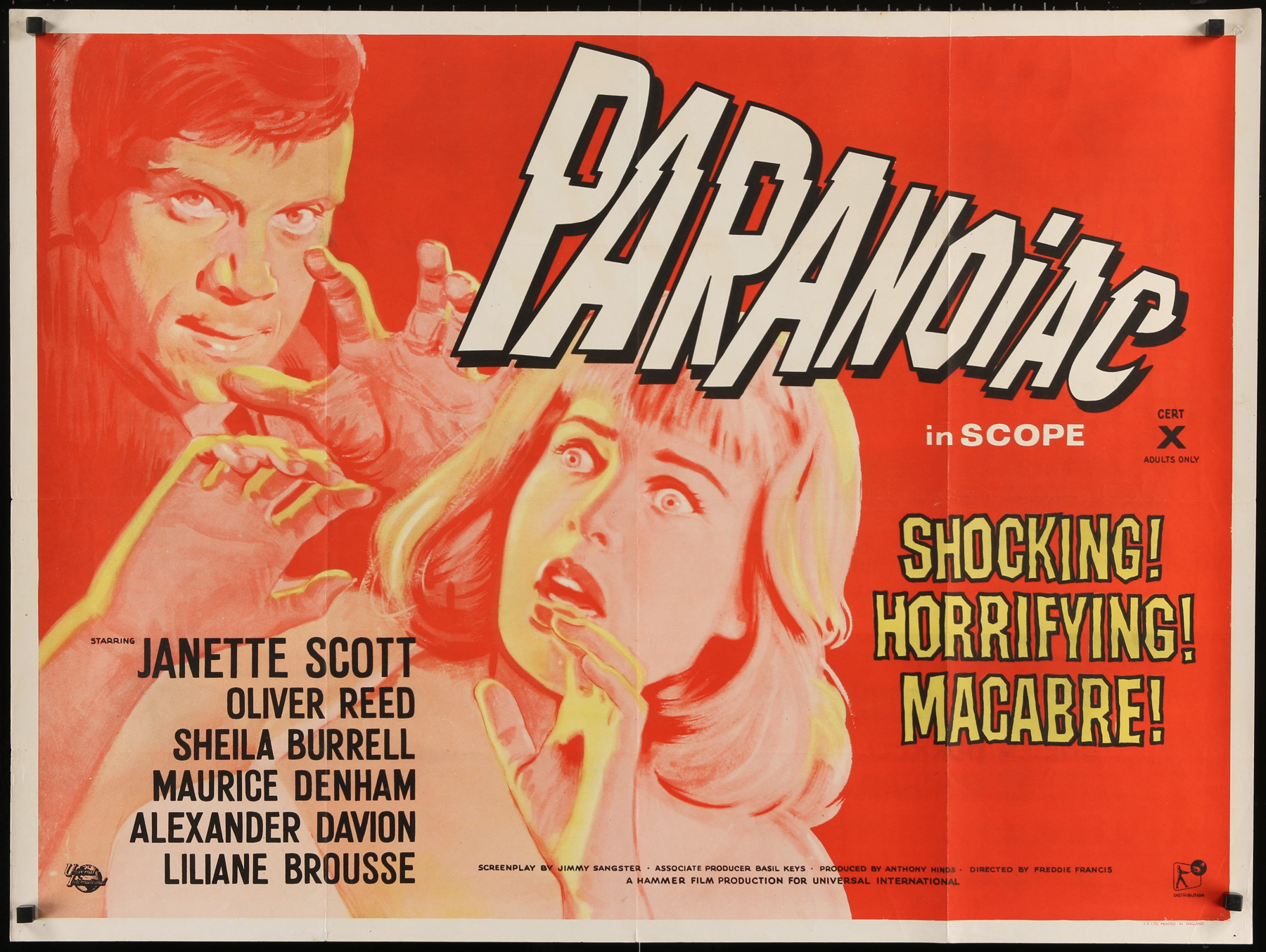 Paranoiac 1963 Original Vintage Hammer Horror Uk Quad Movie Film Poster Picture Palace Movie Posters