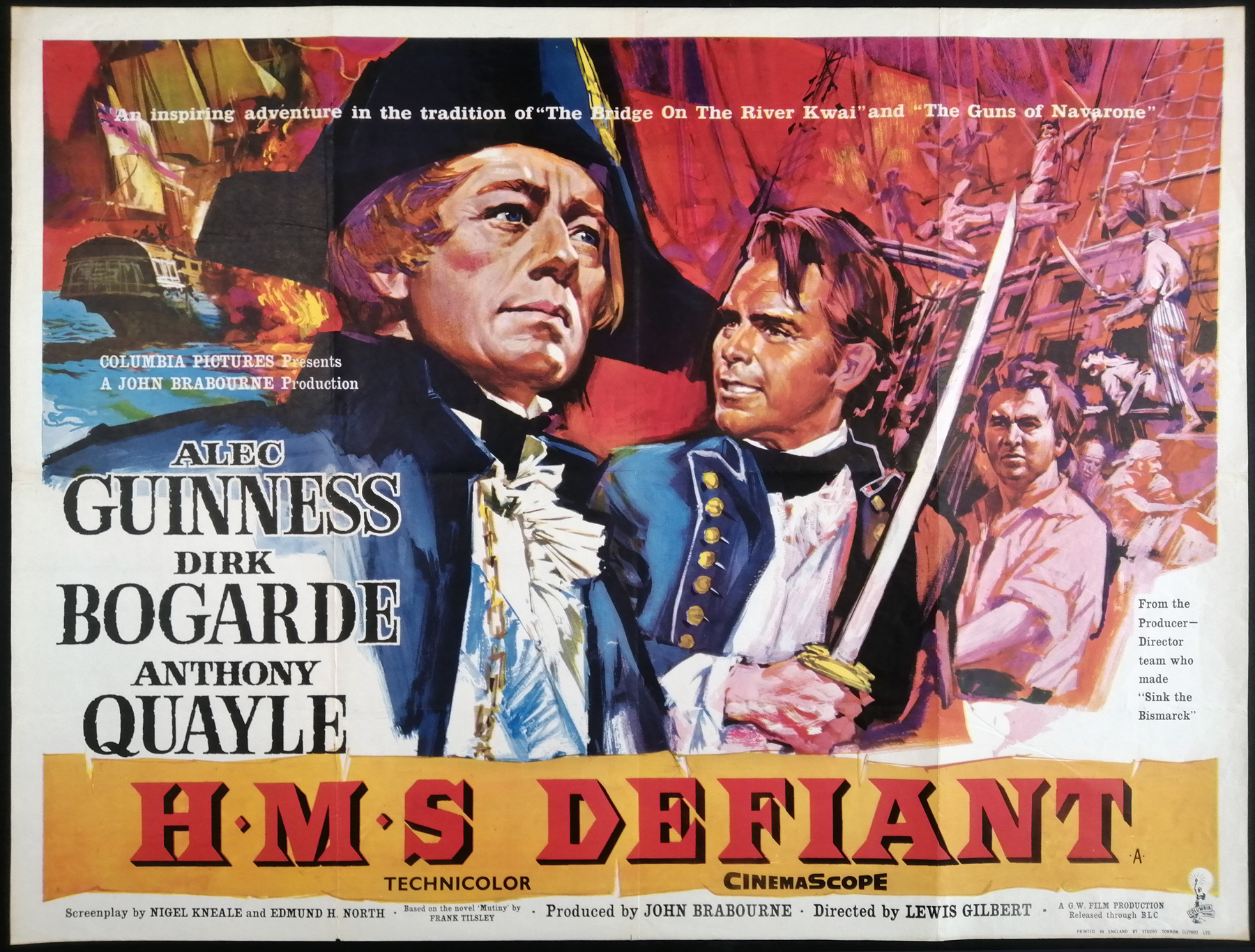 H M S DEFIANT (1962) Original Vintage Tom Chantrell UK Film Movie Quad ...